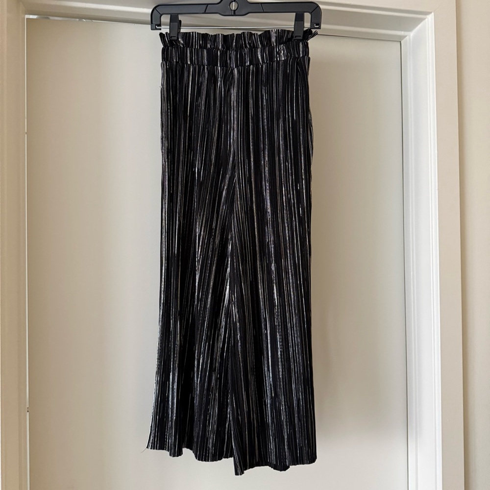 Topshop Black Metallic Wide-Leg Pants